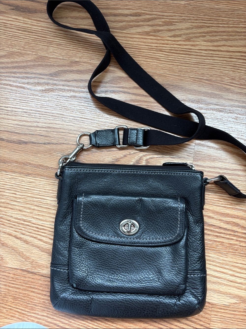 Black Leather Crossbody Bag with Front Pocket